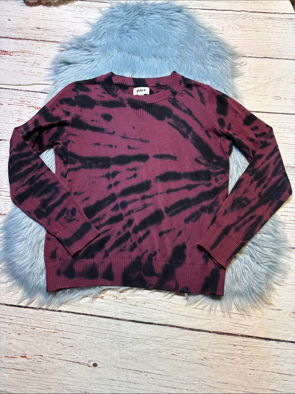 Pact Tie-Dye Crewneck Sweater in Plum and Black sz L